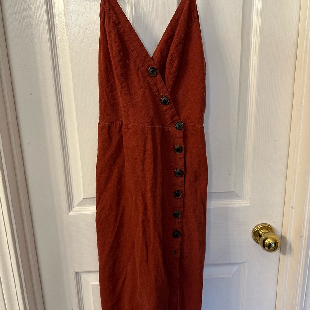 Uo Amber Rust Linen Button-Through Midi Dress - image 3
